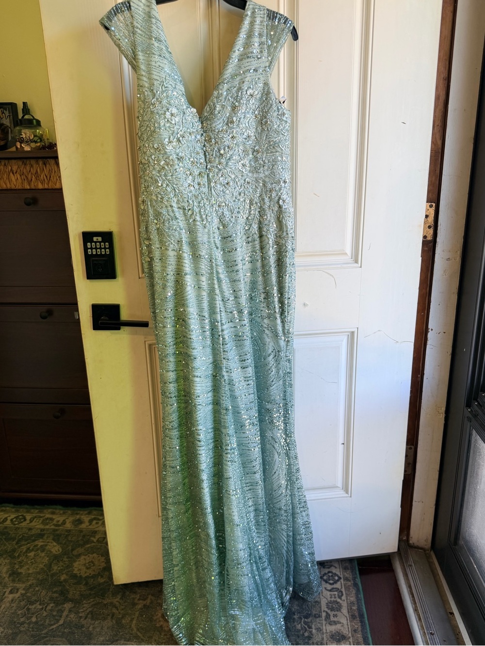 Rina diMontella Mint Green Sequin V-Neck Maxi Gown